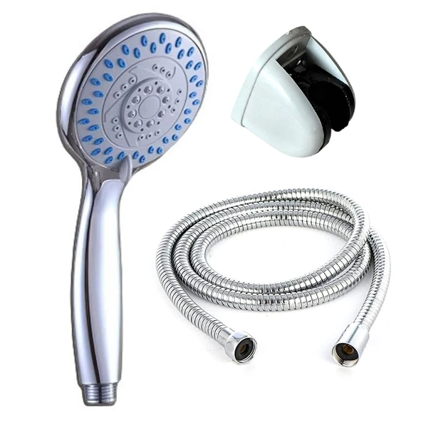 Mafsallı Duş Seti 3 Parça Krom Gümüş El Duşu Hortumu Banyo Aksesuarı Takımı Su Tasarruflu Başlığı - Resim 7