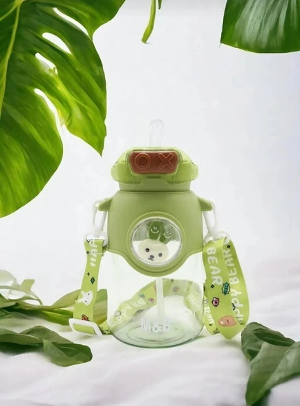 Kaliteli Astronot Tavşan Figürlü Matara Etiket Hediyeli Okul Çocuk Suluğu Pipetli Su Matarası 750ml - 2