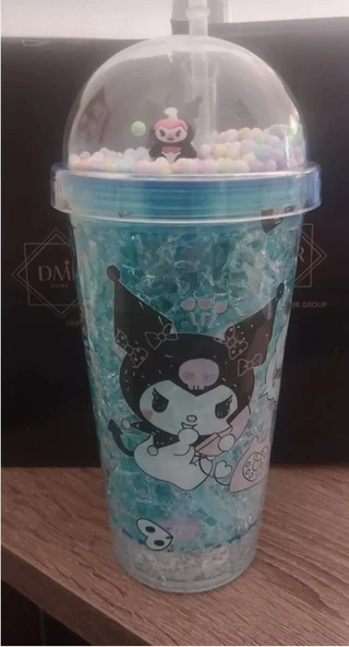 HEDİYELİK IŞIKLI BARDAK MATARA PİPETLİ ÇİFT KATMANLI MAVİ RENK