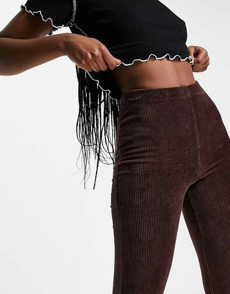 Topshop çikolata rengi esnek kadife paça pantolon ürün görseli 1