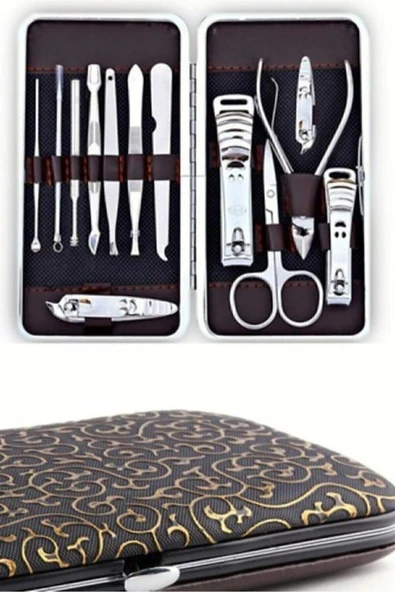 Çantalı 13 Parça Manikür Pedikür Seti Bakım El Ayak Tırnak Makası Törpü Cımbız Pense Akne Iğnesi - 3