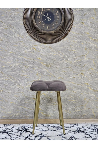 Kare Gold Kaplama Konik Ayaklı Tabure - Oturak - Bar Taburesi - Ayaklı Tabure Kahverengi Renk 33 x 48 Boyut/Ebat - Resim 3