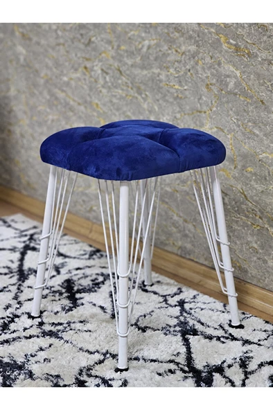 Kare Beyaz Boyalı Telli Ayaklı Tabure - Oturak - Bar Taburesi - Ayaklı Tabure Mavi Renk 33 x 48 Boyut/Ebat - Resim 4