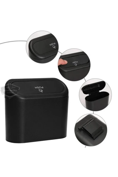 Araç İçi Çöp Kovası Portatif Taşınabilir Kapaklı Araba Çöp Kutusu Oto Organizer Düzenleyici Siyah ürün görseli 1