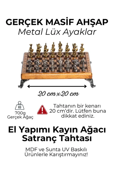 MC59 Bizans Figürlü El Yapımı Metal Satranç Takımı – Kayın Ağacı Satranç Tahtası - Lüks Hediyelik - 3