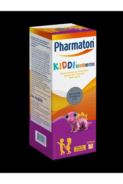 Pharmaton Kiddi Growth Kalsiyum Vitamin D İyot İçeren Takviye Edici Gıda Meyve Aromalı Şurup 200 ml