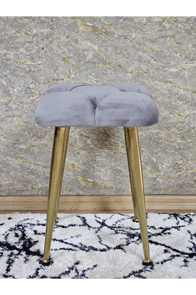Kare Gold Kaplama Konik Ayaklı Tabure - Oturak - Bar Taburesi - Ayaklı Tabure Gri Renk 33 x 48 Boyut/Ebat - 2