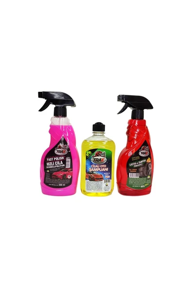 3'lü Yıkama Seti - Hızlı Cila - Cilalı Şampuan - Lastik Parlatıcı - T-rax ürün görseli 1