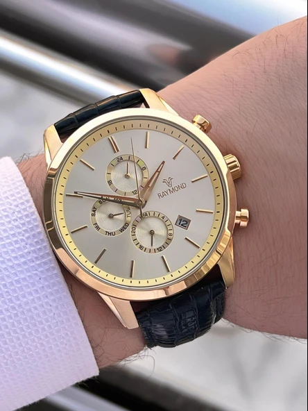 Raymond Nişan Ve Damatlara Özel Deri Kordon 2 Yıl Garantili 5 Atm Erkek Kol Saati+Bileklik RMD.42 - Resim 3