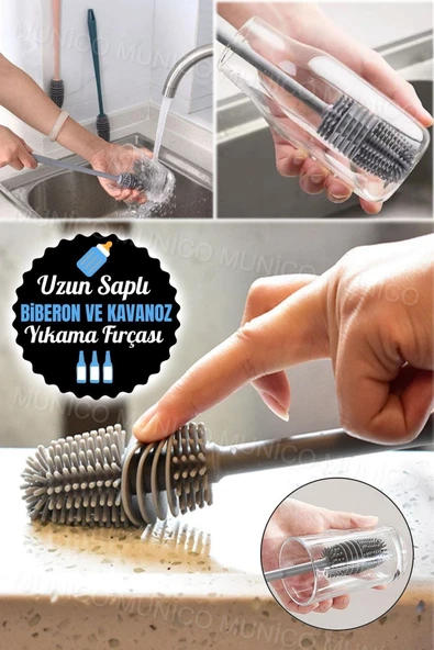 Uzun Saplı Silikon Bardak Ve Kavanoz Yıkama Fırçası - 2