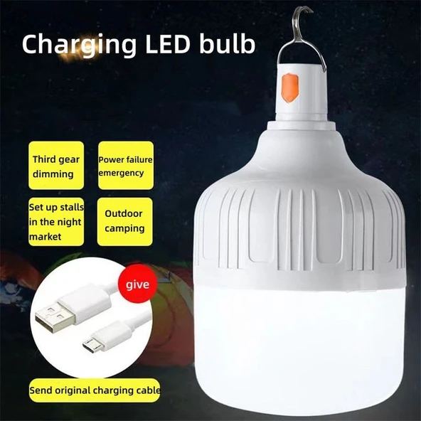 3 Adet Adet USB Şarjlı, 30 Watt, 3 Işık Modlu Beyaz Işık, Kamp, Piknik, Bekçi, Balıkçı, Çadır Ampulü - 7