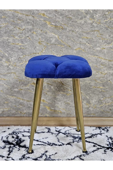 Kare Gold Kaplama Konik Ayaklı Tabure - Oturak - Bar Taburesi - Ayaklı Tabure Mavi Renk 33 x 48 Boyut/Ebat - Resim 2