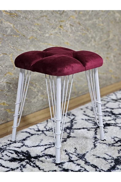 Kare Beyaz Boyalı Telli Ayaklı Tabure - Oturak - Bar Taburesi - Ayaklı Tabure Bordo Renk 33 x 48 Boyut/Ebat ürün görseli 1