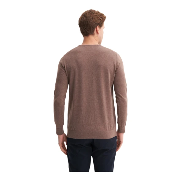 Soft Touch Slim Fit Basic Çizgi Baskılı Bisiklet Yaka Kazak - 4