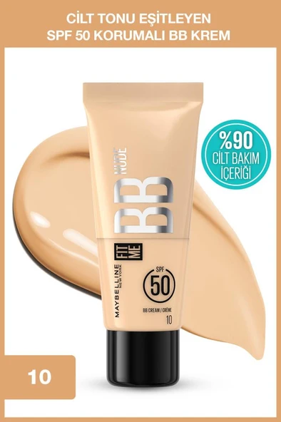 Maybelline New York Fit Me Nude Cilt Bakımı Etkili Nemlendirici SPF50 BB Krem - 10