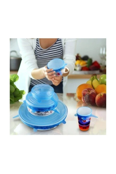 6'lı Streç Tencere Kapağı Tencere Bardak Tabak Bonesi Silikon Kapak - 2