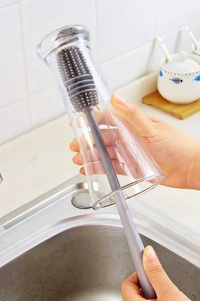 Uzun Saplı Silikon Bardak Ve Kavanoz Yıkama Fırçası