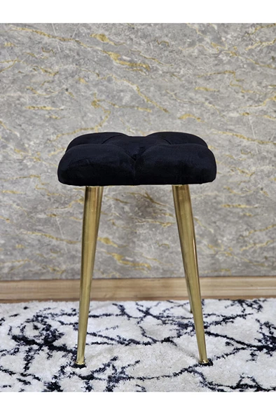 Kare Gold Kaplama Konik Ayaklı Tabure - Oturak - Bar Taburesi - Ayaklı Tabure Siyah Renk 33 x 48 Boyut/Ebat - 2