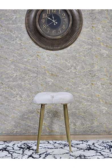 Kare Gold Kaplama Konik Ayaklı Tabure - Oturak - Bar Taburesi - Ayaklı Tabure Krem Renk 33 x 48 Boyut/Ebat - Resim 3