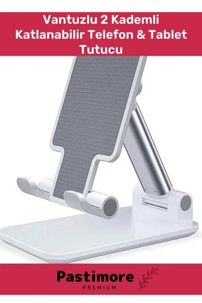 Deluxe Serisi Profesyonel Tablet Telefon Tutucu Stand 2 Kademeli Uzunluk Beyaz - Resim 2