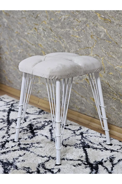 Kare Beyaz Boyalı Telli Ayaklı Tabure - Oturak - Bar Taburesi - Ayaklı Tabure Krem Renk 33 x 48 Boyut/Ebat - 4
