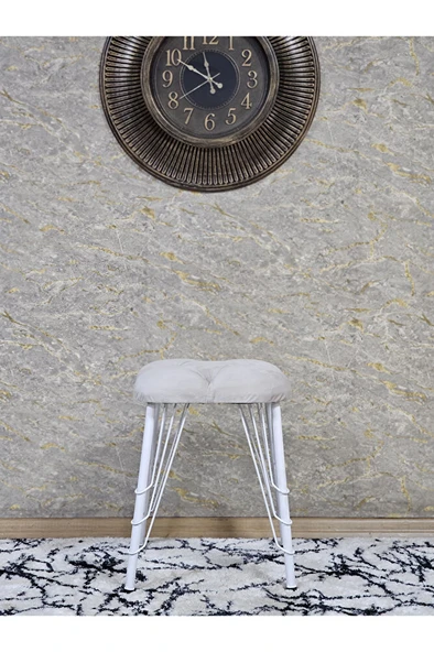 Kare Beyaz Boyalı Telli Ayaklı Tabure - Oturak - Bar Taburesi - Ayaklı Tabure Krem Renk 33 x 48 Boyut/Ebat - 3