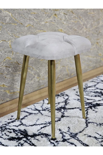 Kare Gold Kaplama Konik Ayaklı Tabure - Oturak - Bar Taburesi - Ayaklı Tabure Krem Renk 33 x 48 Boyut/Ebat ürün görseli