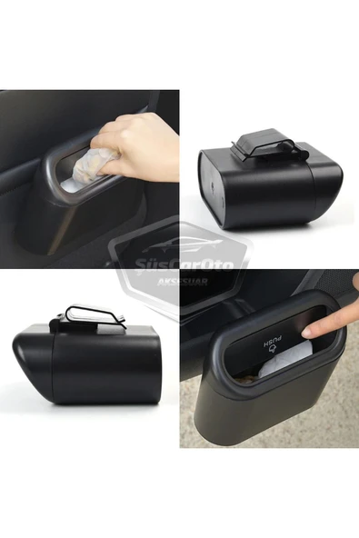 Araç İçi Çöp Kovası Portatif Taşınabilir Kapaklı Araba Çöp Kutusu Oto Organizer Düzenleyici Siyah - Resim 5
