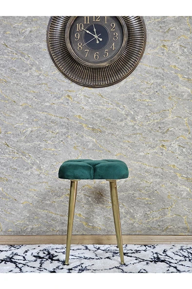 Kare Gold Kaplama Konik Ayaklı Tabure - Oturak - Bar Taburesi - Ayaklı Tabure Yeşil Renk 33 x 48 Boyut/Ebat - Resim 3