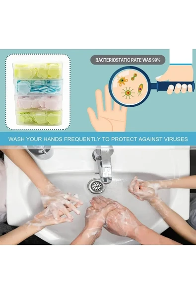 1 Kutu Parfümlü Eriyen Mini Kağıt Sabun Öğrenci Çocuk Okul Dezenfektan El Sabunu Kamp Piknik - 3