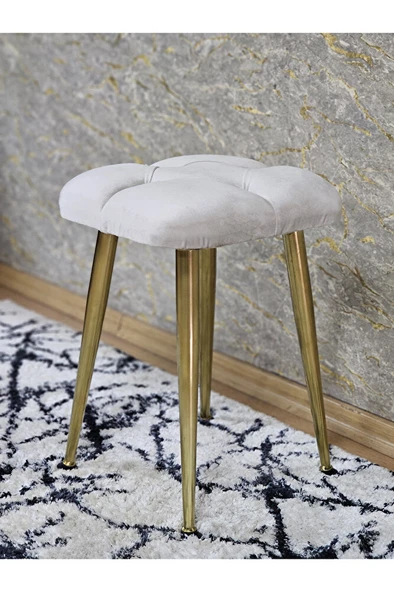 Kare Gold Kaplama Konik Ayaklı Tabure - Oturak - Bar Taburesi - Ayaklı Tabure Krem Renk 33 x 48 Boyut/Ebat - Resim 4