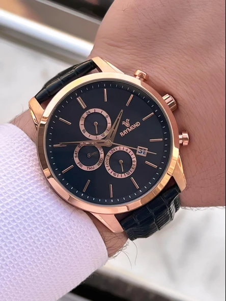 Raymond Nişan Ve Damatlara Özel Deri Kordon 2 Yıl Garantili 5 Atm Erkek Kol Saati+Bileklik RMD.41 - Resim 3