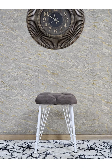 Kare Beyaz Boyalı Telli Ayaklı Tabure - Oturak - Bar Taburesi - Ayaklı Tabure Kahverengi Renk 33 x 48 Boyut/Ebat - Resim 3