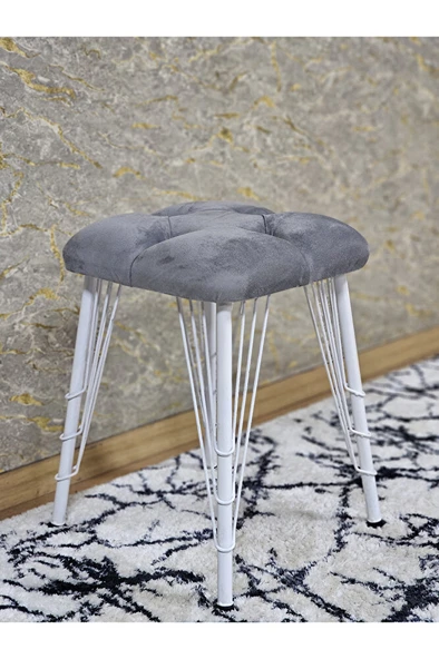Kare Beyaz Boyalı Telli Ayaklı Tabure - Oturak - Bar Taburesi - Ayaklı Tabure Gri Renk 33 x 48 Boyut/Ebat ürün görseli 1