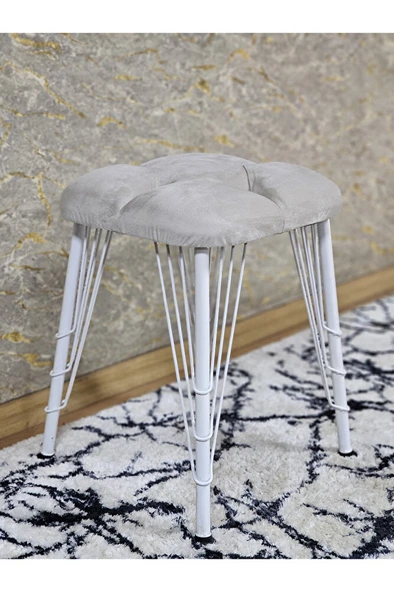 Kare Beyaz Boyalı Telli Ayaklı Tabure - Oturak - Bar Taburesi - Ayaklı Tabure Krem Renk 33 x 48 Boyut/Ebat