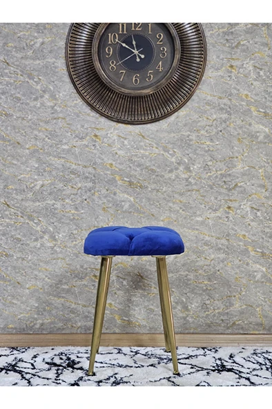 Kare Gold Kaplama Konik Ayaklı Tabure - Oturak - Bar Taburesi - Ayaklı Tabure Mavi Renk 33 x 48 Boyut/Ebat - Resim 3