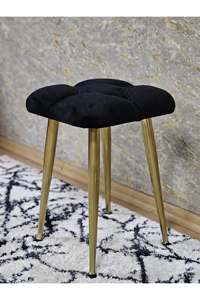 Kare Gold Kaplama Konik Ayaklı Tabure - Oturak - Bar Taburesi - Ayaklı Tabure Siyah Renk 33 x 48 Boyut/Ebat - 4