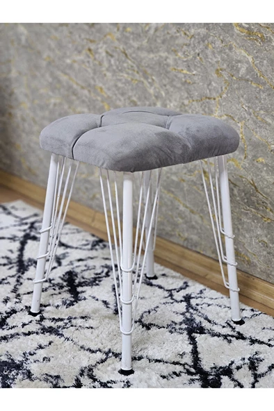 Kare Beyaz Boyalı Telli Ayaklı Tabure - Oturak - Bar Taburesi - Ayaklı Tabure Gri Renk 33 x 48 Boyut/Ebat - Resim 4