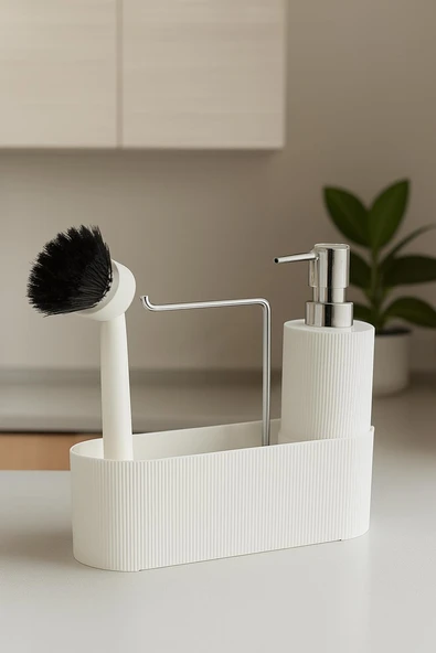 Beyaz Fırçalı Sabunluk - Mutfak,Lavabo Düzenleyici Seti,Organizer - 4
