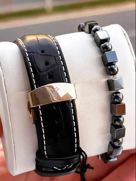 Raymond Nişan Ve Damatlara Özel Deri Kordon 2 Yıl Garantili 5 Atm Erkek Kol Saati+Bileklik RMD.39 - Resim 5