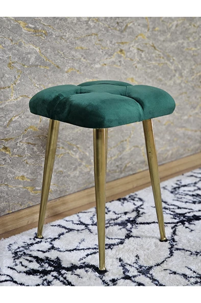 Kare Gold Kaplama Konik Ayaklı Tabure - Oturak - Bar Taburesi - Ayaklı Tabure Yeşil Renk 33 x 48 Boyut/Ebat ürün görseli 1