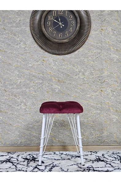 Kare Beyaz Boyalı Telli Ayaklı Tabure - Oturak - Bar Taburesi - Ayaklı Tabure Bordo Renk 33 x 48 Boyut/Ebat - Resim 3