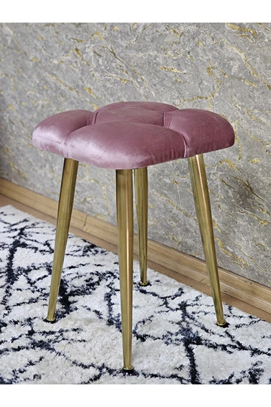 Kare Gold Kaplama Konik Ayaklı Tabure - Oturak - Bar Taburesi - Ayaklı Tabure Pembe Renk 33 x 48 Boyut/Ebat - Resim 4