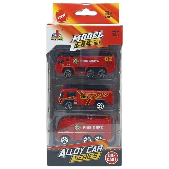 3'lü İş Makinaları Road Seti - Die Cast - DS044 - İtfaiye - 4
