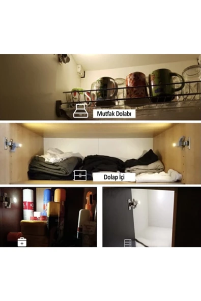 Gardrop Mutfak Dolap Içi Sensörlü Led Işık Aydınlatma Menteşe Üstü Enerji Tasarruf Lamba - 5