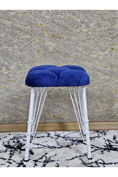 Kare Beyaz Boyalı Telli Ayaklı Tabure - Oturak - Bar Taburesi - Ayaklı Tabure Mavi Renk 33 x 48 Boyut/Ebat - Resim 2