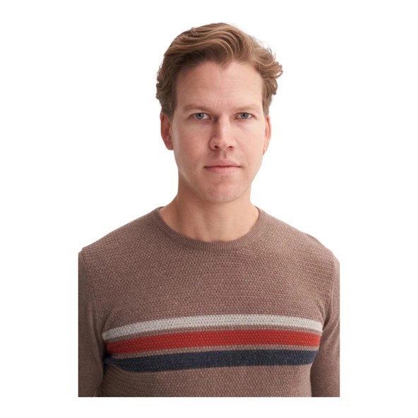 Soft Touch Slim Fit Basic Çizgi Baskılı Bisiklet Yaka Kazak - 5