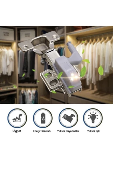 Gardrop Mutfak Dolap Içi Sensörlü Led Işık Aydınlatma Menteşe Üstü Enerji Tasarruf Lamba