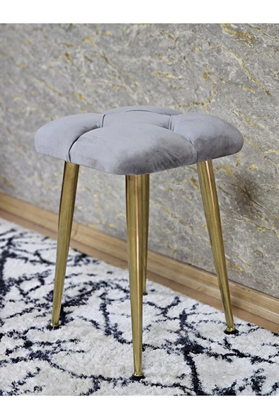 Kare Gold Kaplama Konik Ayaklı Tabure - Oturak - Bar Taburesi - Ayaklı Tabure Gri Renk 33 x 48 Boyut/Ebat - 4