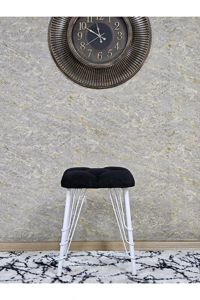 Kare Beyaz Boyalı Telli Ayaklı Tabure - Oturak - Bar Taburesi - Ayaklı Tabure Siyah Renk 33 x 48 Boyut/Ebat - 3